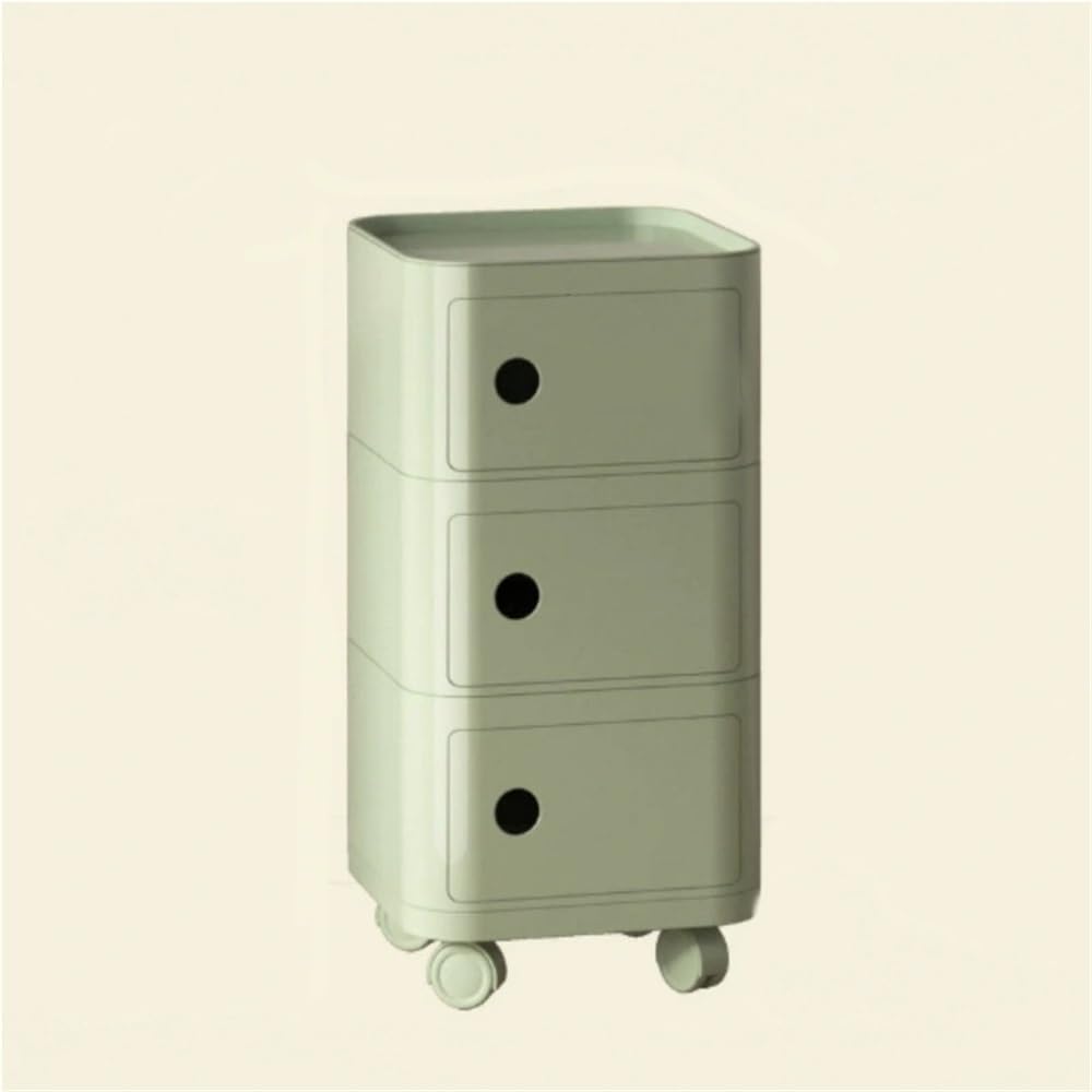 Movable Square Nightstand, Plastic Side Table with Universal Wheels, Multifun...