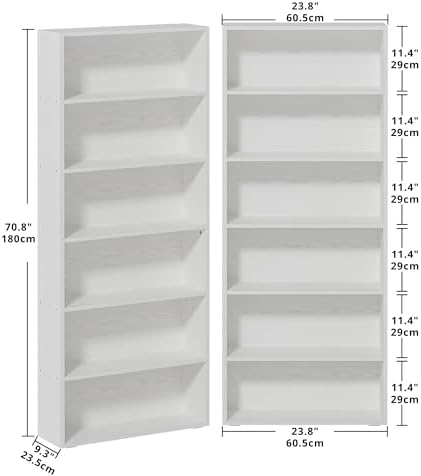 IRONCK Bookshelf and Bookcases 70" Tall, 6 Tiers Display Storage Shelves