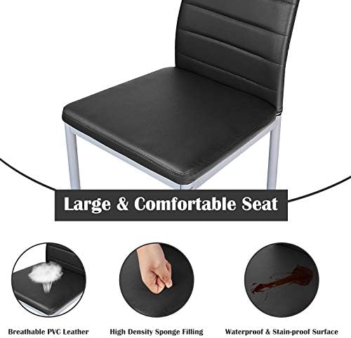 COSTWAY Set of 4 Dining Chairs, Upholstered Armless Chairs with Waterproof PV...
