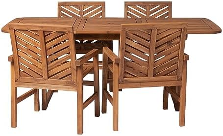 Walker Edison 4-6 Person Outdoor Wood Chevron Back Patio Furniture Dining Set...