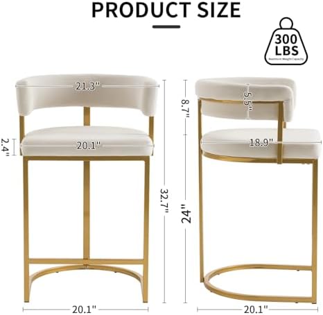 Modern Barrel Bar Stools Set of 3, 24" Velvet Counter Height Stools with...