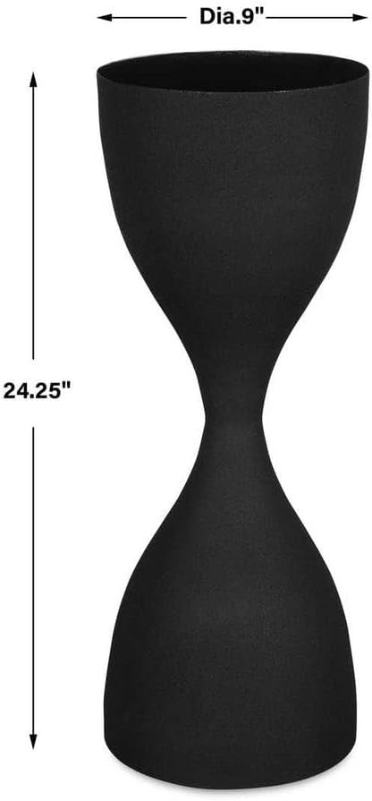 Hourglass Accent Table, Sandpaper Black Iron Base with High Gloss Black Top E...