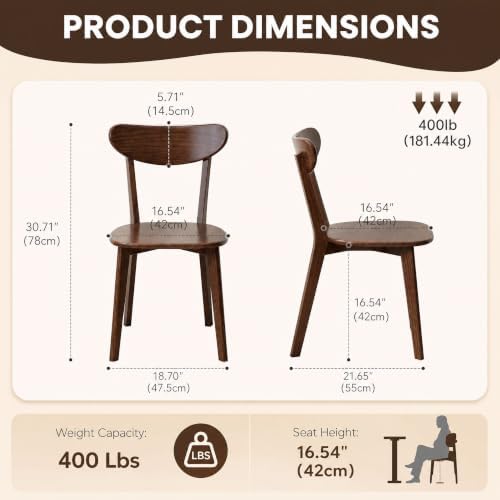YESWOOD Oak Dining Chairs, 100% Solid Wood Kitchen Chairs with Curved Backres...