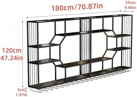 71 Inch Metal Wall-Mounted Wine Rack & Liquor Shelf, 5-Tier Large Bar She...