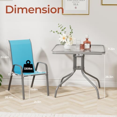 TLSUNNY 5 Pieces Patio Dining Set for 4, Glass Table and Textilene Chair