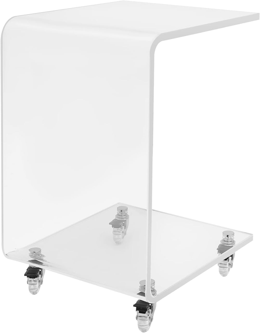 Modern Acrylic Side Table, C-Shaped Sofa Table Nightstand with Storage and Lo...