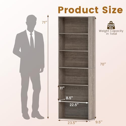 Tangkula 6-Tier Bookcase, 70” Tall Freestanding Bookshelf with 6 Open Shelves...