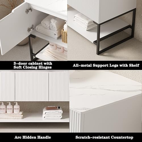 48" Bathroom Vanity with Vessel Sink & 3 Soft-Closing Doors & Op...