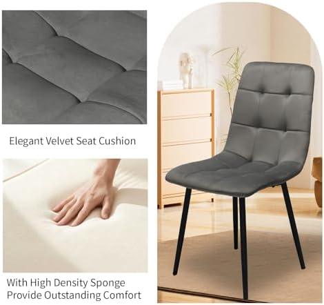 Velvet Dining Chairs Set of 4, Mid Century Upholstered Gray Dining Room Chair...