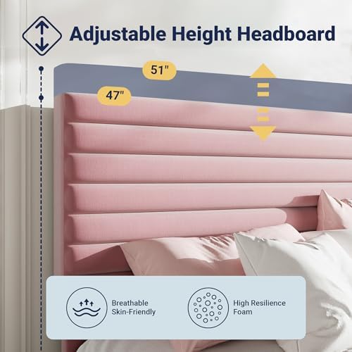 Allewie Full Bed Frame, Velvet Upholstered Bed with Adjustable Headboard