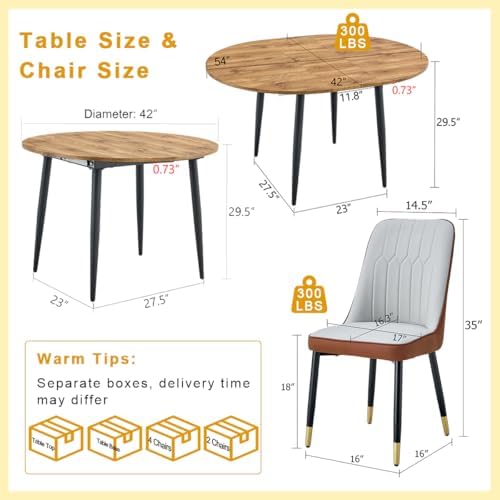 Wood Dining Table Set for 6| 42" Round to 54" Oval Dining Table Set...