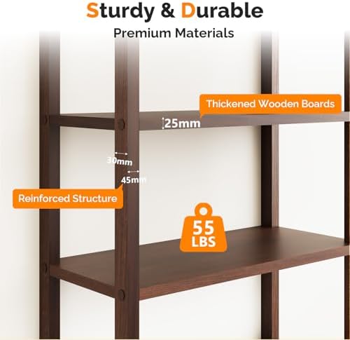 VINGLI Bookcase with Fluted Doors, 71" Wood Storage Cabinet with Adjusta...