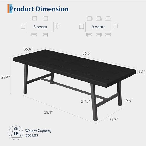 GarveeHome Industrial Dining Table for 8-10 People, 86.61" Long Large Ki...