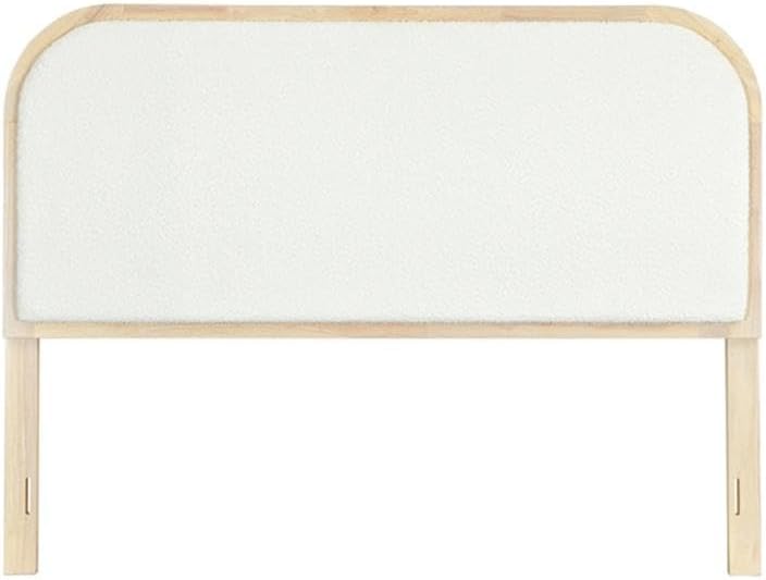Pemberly Row Full/Queen Boucle Headboard, Natural Wood Frame with White Uphol...