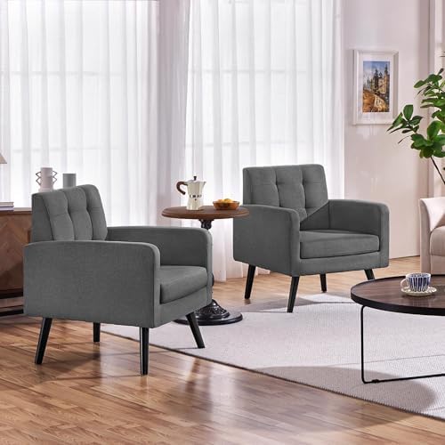Yaheetech Mid Century Accent Chairs Set of 2 Living Room Chairs Dark Gray