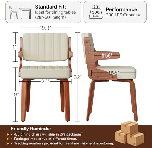 Dining Chairs Set of 4,Mid Century Modern Kitchen Chair with Hanging Arm | Se...