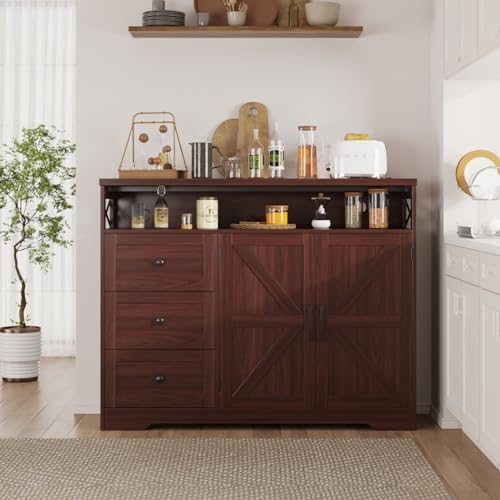 Befrases Dark Brown Farmhouse Storage Cabinet with Doors & Drawers