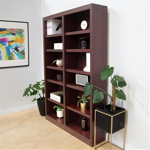 BOWERY HILL Traditional 84" Tall 12-Shelf Double Wide Wood Bookcase, Che...