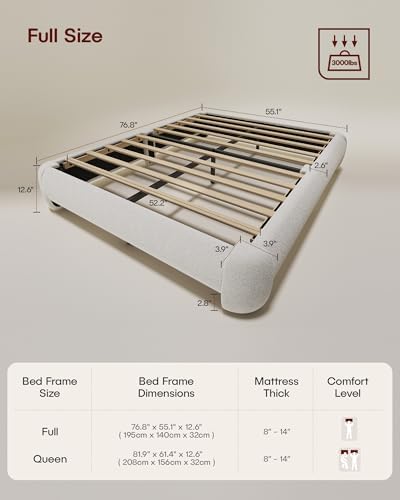Cloud Full Size Platform Bed Frame, Soft Boucle Bed Frame with Round Corner, ...