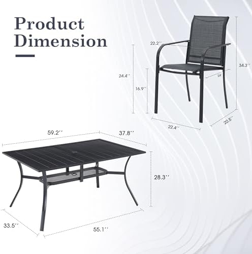 7 Pieces Outdoor Dining Set, Stackable Textilene Patio Chairs & 59.2"...
