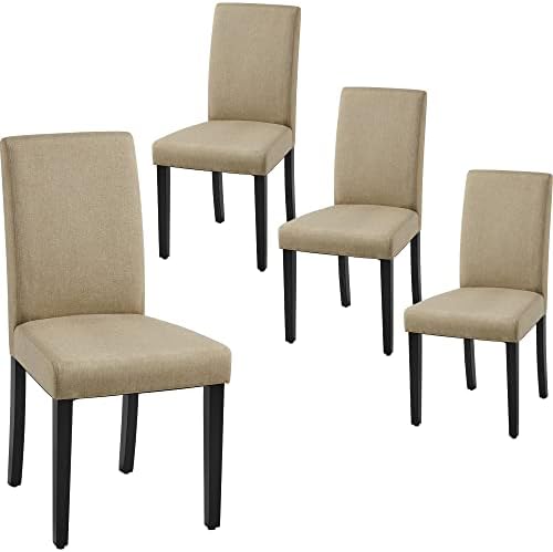 Yaheetech Dining Chairs Set of 4 Upholstered Kitchen Chairs Khaki