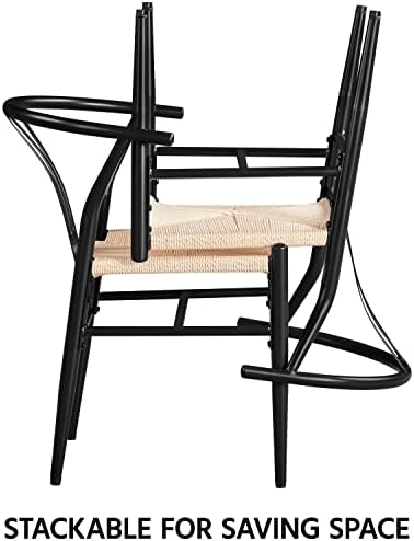 Yaheetech Dining Chairs Set of 2 Mid Century Modern Woven Chairs Black