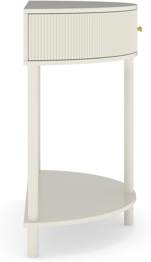 Artisan-Crafted Wave-Pattern Demi-Lune Console Table with Creamy White Finish...