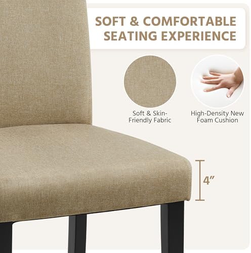 Yaheetech Dining Chairs Set of 4 Upholstered Kitchen Chairs Khaki