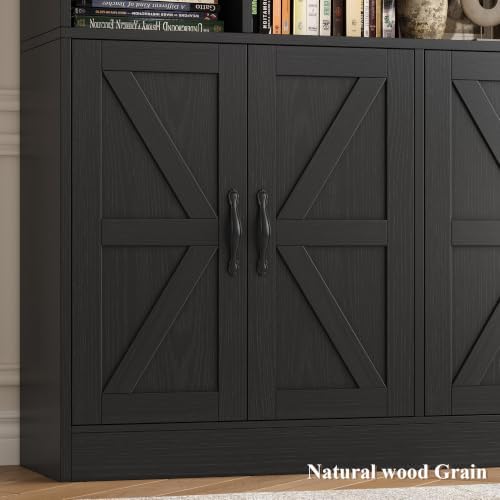 HOSTACK 72" Tall Bookshelf, Large Farmhouse Bookcase with Storage, Black