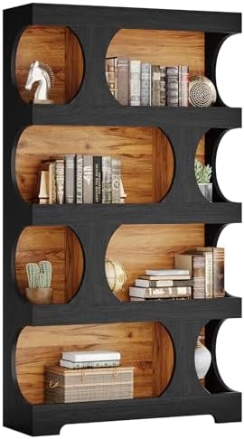 Tribesigns 71" Tall Black Bookcase, Modern Asymmetrical Bookshelf, 4-Tie...