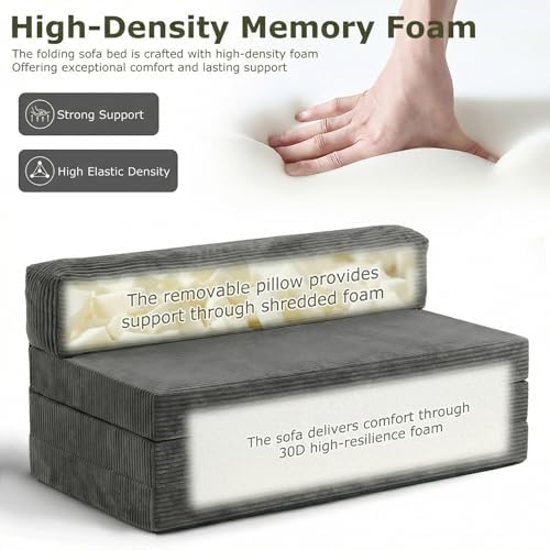 5-in-1 Convertible Sofa Bed, Loveseat, Tri-fold Futon Sofa Bed with Removable...