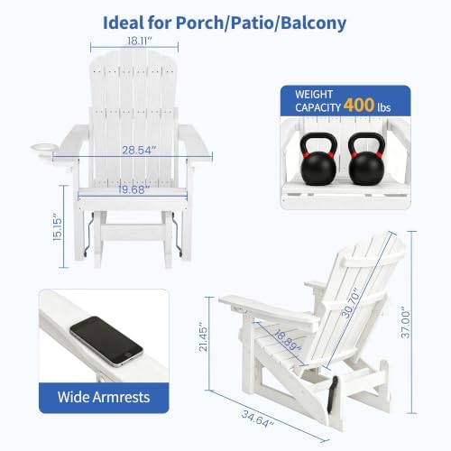 HDPE Adirondack Glider Chair,3-Position Adjustable Backrest Patio Glider | Al...