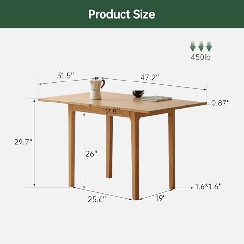 31"-47" Extendable Dining Table and Chairs Set for 2, Solid Wood Fo...