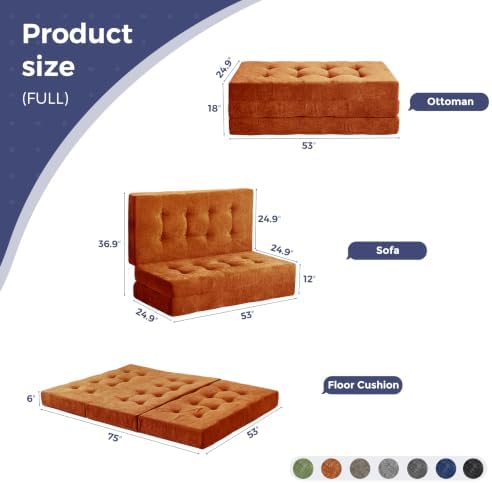 MAXYOYO 6" Folding Sofa Bed for Floor, Tufted Tri-Fold Floor Mattress | ...