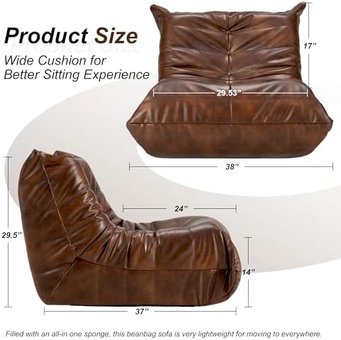 Hobestluk Bean Bag Chair Leather Togo Chair Memory Foam Living Room Adult | M...