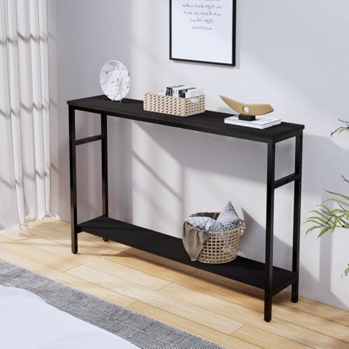 Timberer Narrow Console Table, 47 Inch Sofa Table with Adjustable Shelf | 2-T...