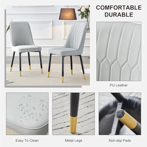 Modern Dining Table Set for 4 White Marble Dining Table with MDF Base 4 Uphol...