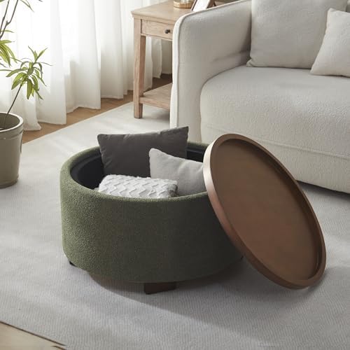 Zihanhome 30 Inch Round Storage Ottoman, Ottoman Coffee Table with Lift Off L...