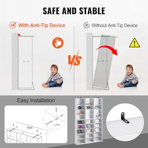 VEVOR Media Storage Cabinet, 9-Layer DVD Shelf, Adjustable CD Shelves 27 Comp...
