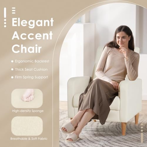 COLAMY Mid-Century Modern Upholstered Accent Chair with Back Pillow & Sol...