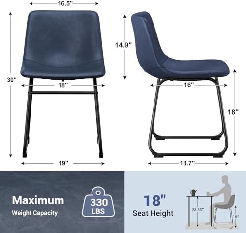 Dining Chairs Set of 6, 18in PU Leather Modern Kitchen Chairs, Blue