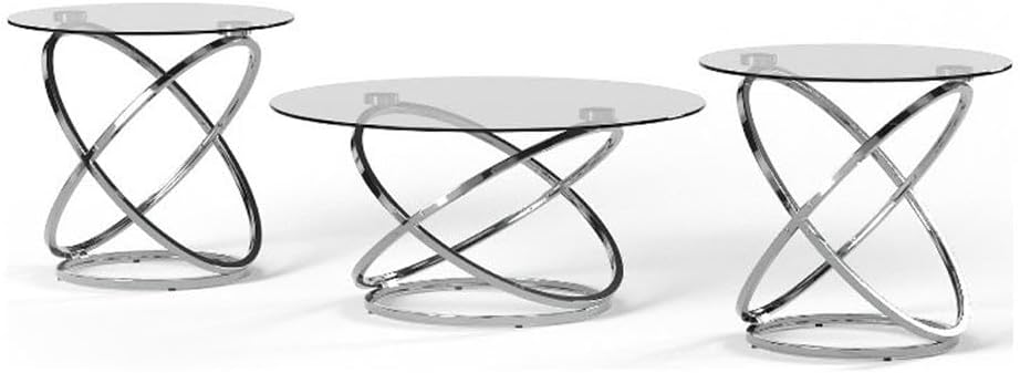 BOWERY HILL Modern 3-Piece Coffee Table Set, Glass Top with Chrome Metal Ring...