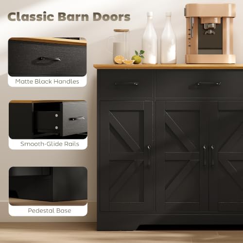 HOMCOM 47" Buffet Cabinet with Storage, Coffee Bar Cabinet, Black