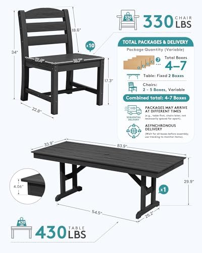 SERWALL 9Pcs 84" HDPE Outdoor Dining Set for 8 with Armless Chairs,Black