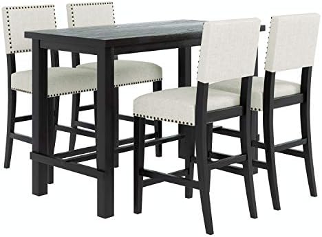 Merax 5 Pieces Counter Height Dining Set, Elegant Wooden Desk and 4 Upholster...