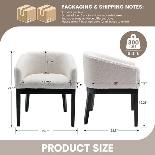 RIVOVA White Mid Century Modern Dining Chairs Set of 4, Farmhouse Boucle Upho...