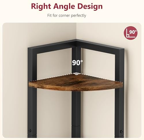 Tajsoon Corner Shelf Stand 3 Tier 39.5" with Metal Frame, Rustic Brown