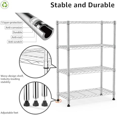 M MZG 1000 lbs Storage Shelving Steel Heavy Duty 4-Tier Utility Shelving Unit...