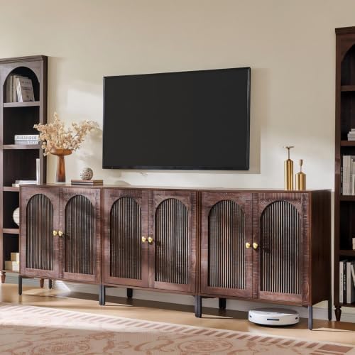 IFGET 92.63" W Modern Arched Sideboard Buffet Cabinet with Storage, Brown