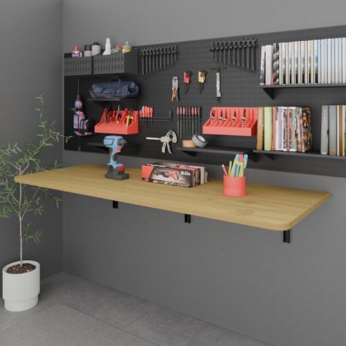 IAE 55x22in Floating Fold Desk,Wall-Mounted Folding Computer Table,Natural